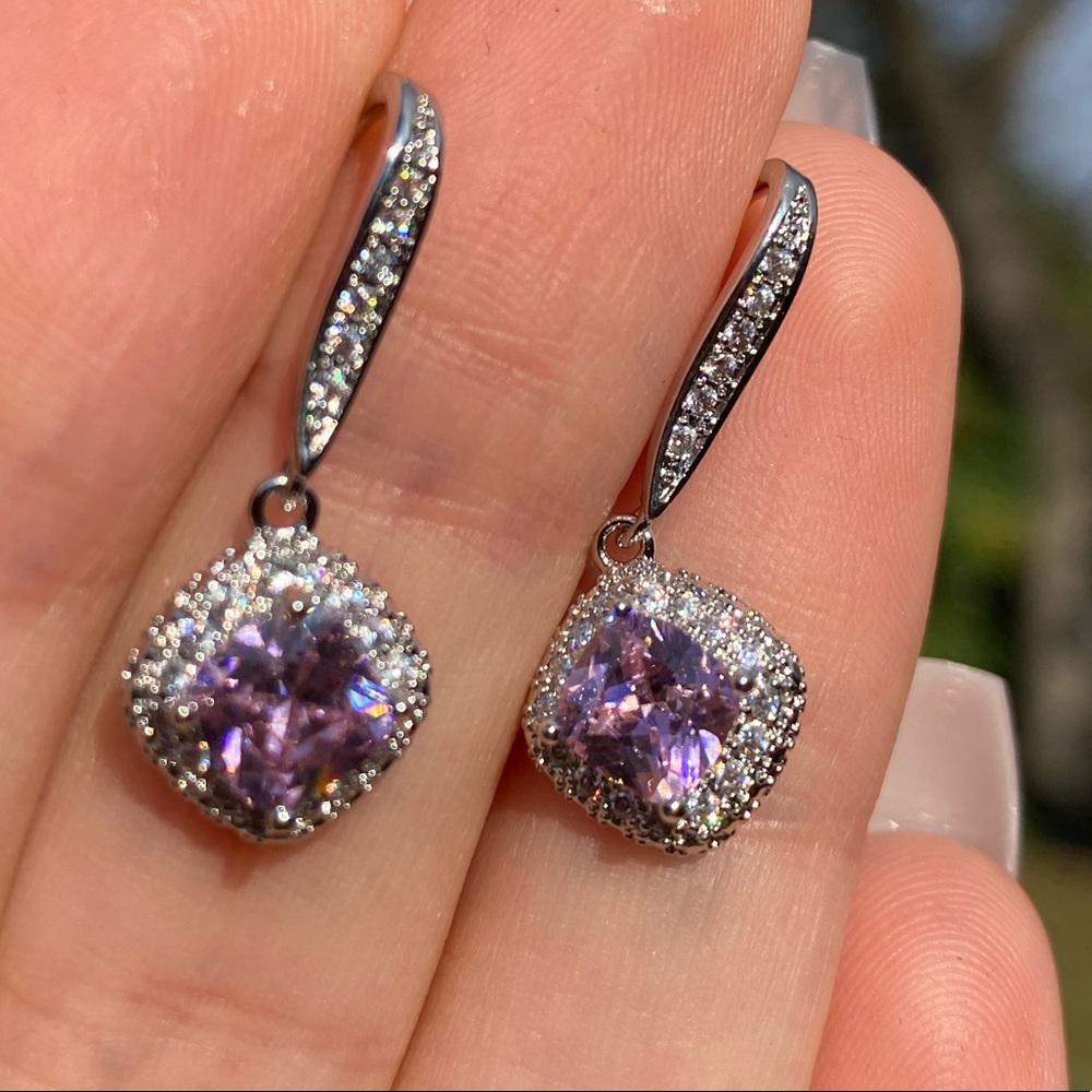 NEW 925 Sterling Silver Pink stone earrings - Picture 2 of 4